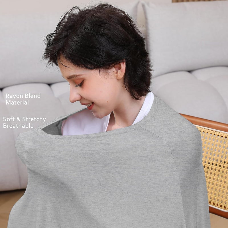 SEJOY Nursing Cover for Breastfeeding, 360°Full Coverage Nursing Poncho, Rayon Soft & Breathable Breastfeeding Cover up (Smooth Rayon, Knit Grey) - Image 4